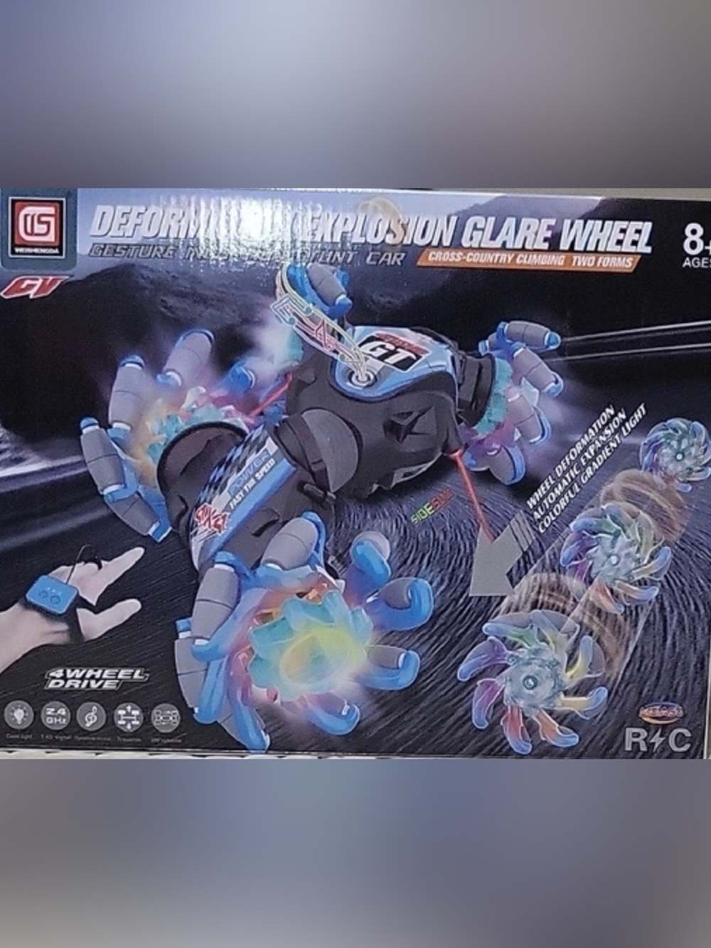 Remote Control Glow Explosion Stunt Car Transformer for Adults Blue new